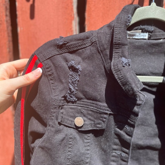 Ripped black denim jacket - Picture 2 of 13